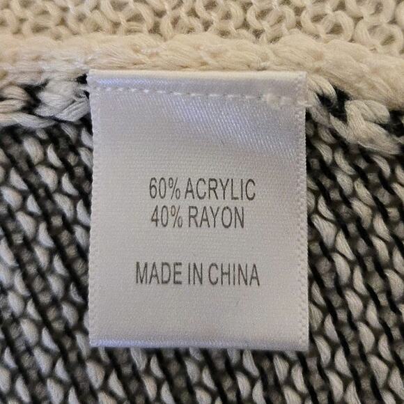 Sz 2X MODAMIX Black Cream Mixed Pattern Long-Slv Crew-Neck Lightweight Sweater - Picture 5 of 6